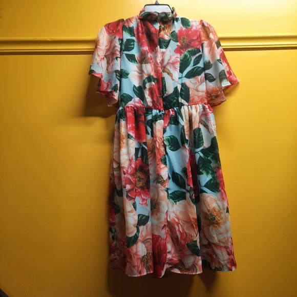Lai Meng Keinmay Five Cats Multicolored Floral short sleeve Midi dress Size 4 - Picture 2 of 8